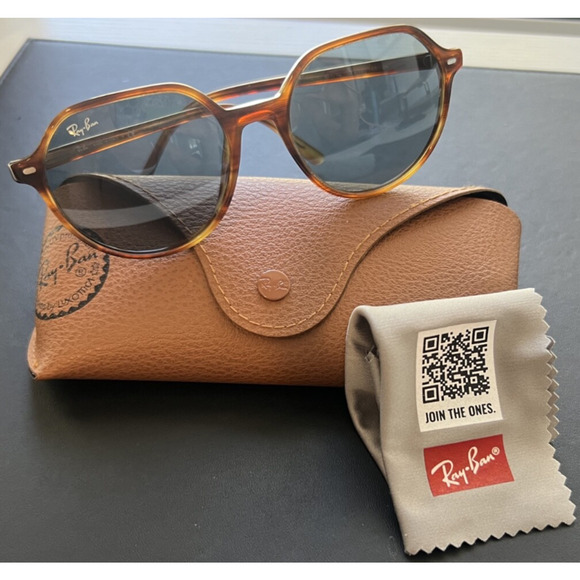 UNISEX Ray Ban Sunglasses RB 2195 Thalia 53 18 Polished Havana Blue Lenses - Picture 10 of 12